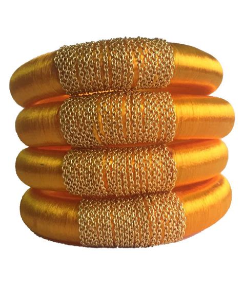Kuhuk Yellow Silk Thread Plastic Bangle Set Of 4 Buy Kuhuk Yellow Silk Thread Plastic Bangle