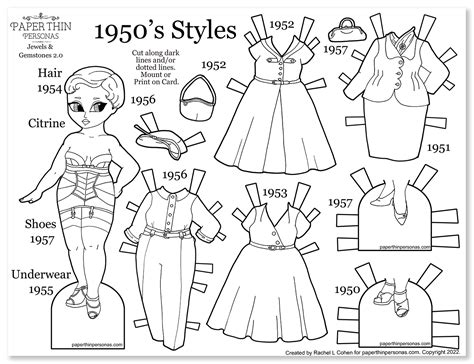 a 1950s vintage fashion paper doll named citrine