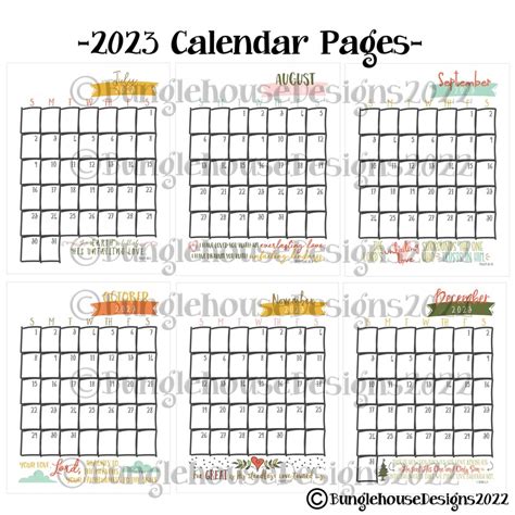 2023 Printable Calendar With Scripture Bible Verses Instant Etsy