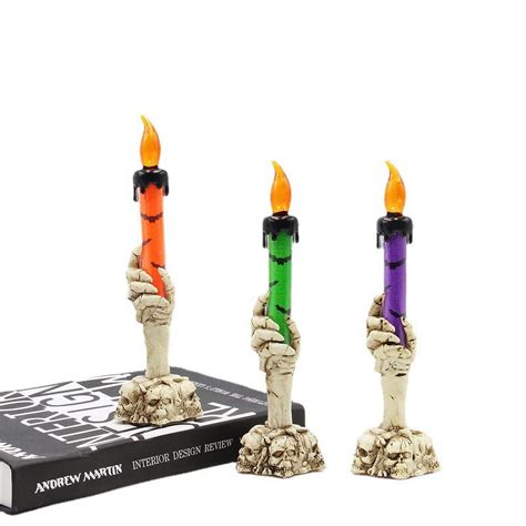 3 pack halloween skeleton hand candle light battery operated halloween skull candle holder light