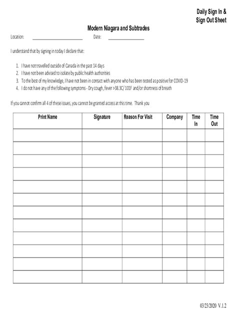 Fillable Online Free Daily Sign In Sheets For Your Classroom Fax Email