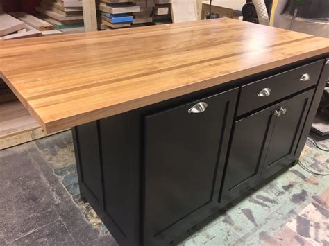 Blue kitchen island with butcher block top. Item 157 Kitchen Island with Butcher Block Top Custom ...