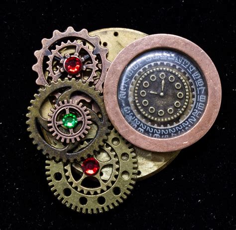Steampunk Brooch With Gears And Dial Etsy Steampunk Simple