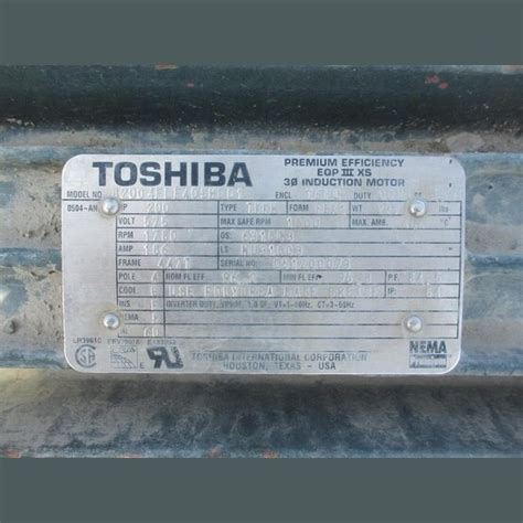 Toshiba 200hp Electric Motor