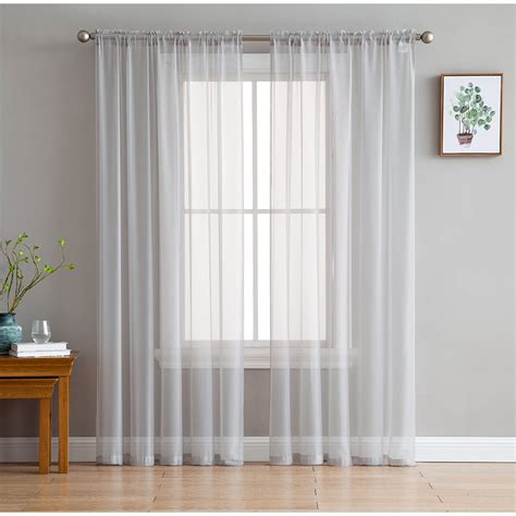 Hlcme Sheer Voile Window Treatment Rod Pocket Curtain Panels For