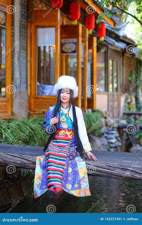 beautiful girl dressed in ethnic costumes in lijiang yunnan china stock image image of door