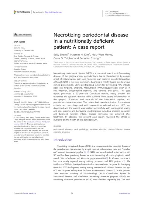 PDF Necrotizing Periodontal Disease In A Nutritionally Deficient Patient A Case Report