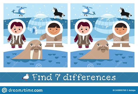 Cute Children And Animals Of North Find 7 Differences Game For