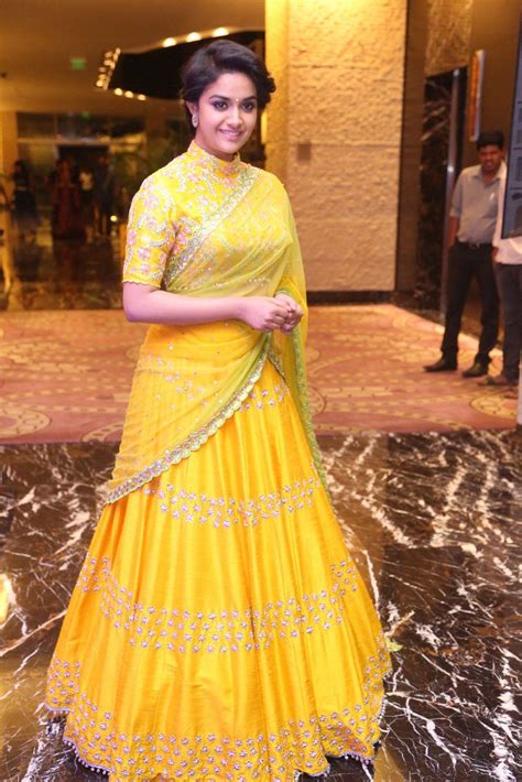 Keerthi Suresh Latest Hot Glamourous Yellow Traditional Saree