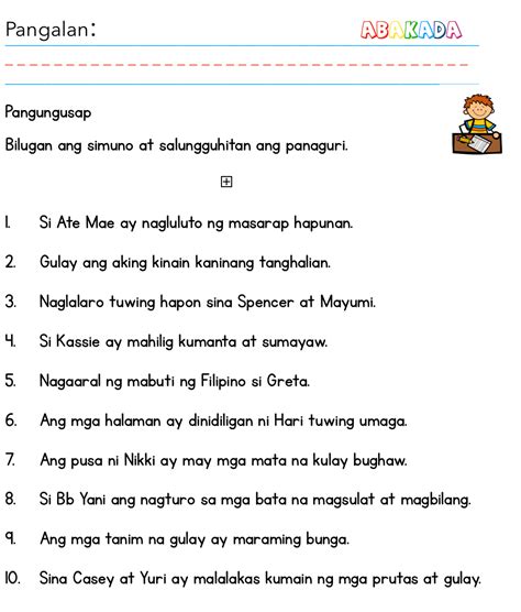 Pangungusap Filipino And English Worksheets Abakada Ph