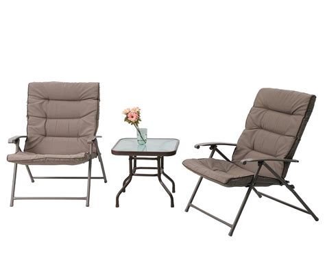 These dining chairs will bring luxury and convenience to your outdoor space. PHI VILLA Patio 3 PC Padded Folding Chair Set Adjustable ...