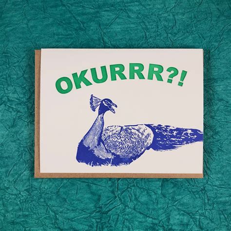 Okurrr Peacock Funny Letterpress Greeting Card Guttersnipe Press