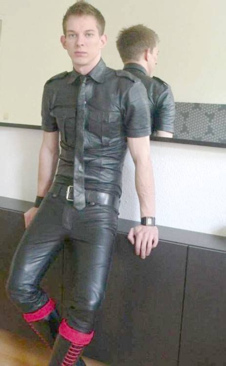 Young Guy In Hot Leather Geari Think With A Shaved Head