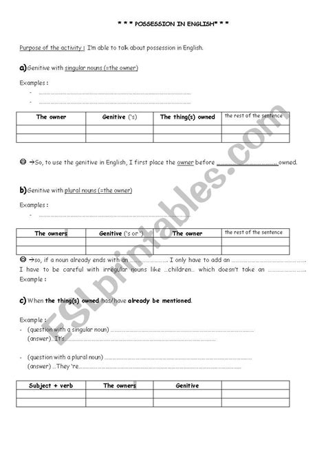 Possession in English - ESL worksheet by Marjou
