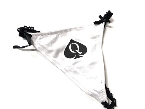 Black And White Lace Cotton Queen Of Spades Logo Brazilian G String