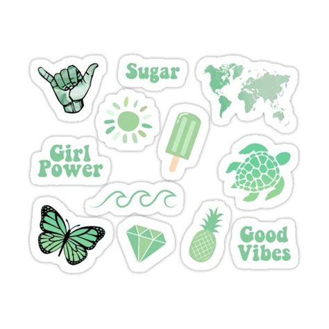 Pastel Green Aesthetic Essentials Sticker By Hannah Wang In
