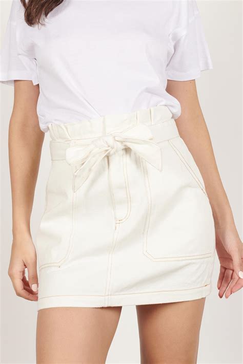 Tobi Mini Skirts Womens Wallace White Denim Paperbag Skirt White