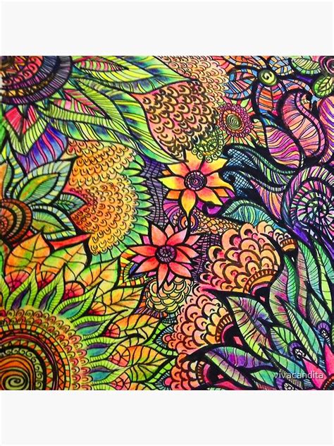 Psychedelic Doodle Art Zentangle Flowers Art Print For Sale By