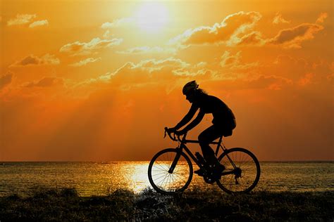 Wallpaper Silhouette Bicycle Athletic Moving Sunrises And Sunsets