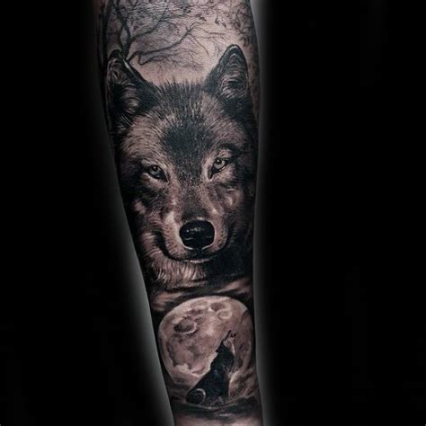 Cool Moon And Wolves Guys Forearm Tattoos Tattoos