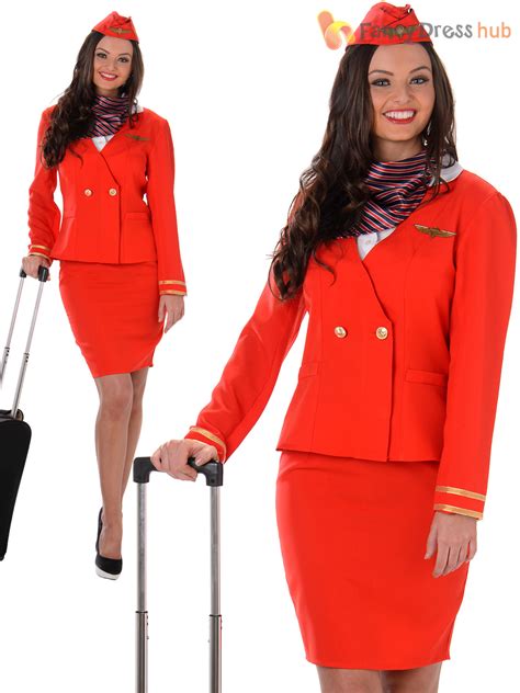 ladies flight attendant costume adults air hostess fancy dress womens