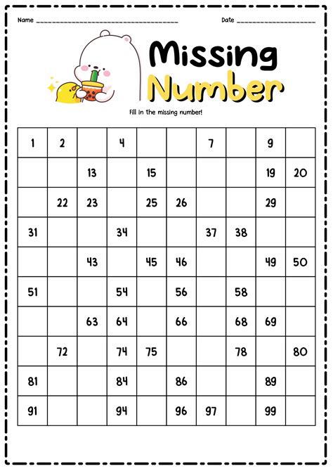 Hundreds Chart With Missing Numbers Pdf