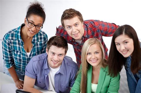 Group Of Happy High School Students Or Classmates Stock Photo Image