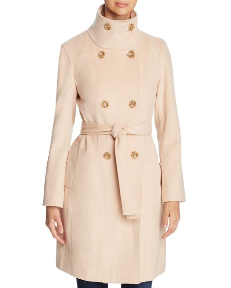 Calvin Klein Funnel Neck Double Breasted Button Front Coat Belted Coat