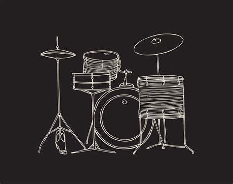 Drums Minimalist Art Print Black And White Drum Kit Line Art Etsy