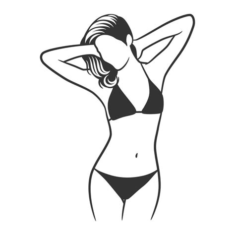 Beautiful Girl In Bikini Black And White Drawing Vector Art At Vecteezy