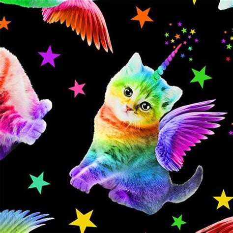 Black Fabric With Rainbow Unicorn Cats By Timeless Treasures Modes4u