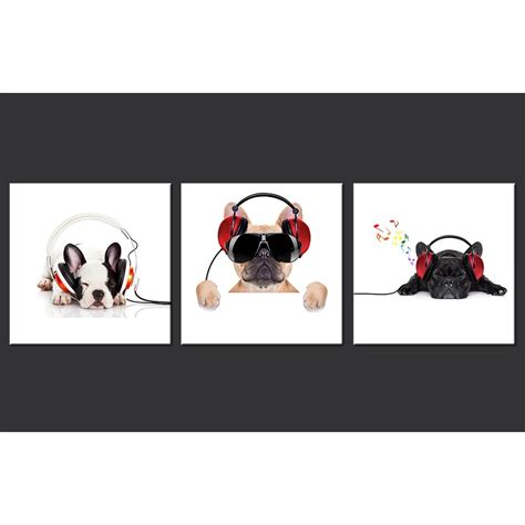 Modern Animal Canvas Wall Art Dog Listen Music With Headphones Picture