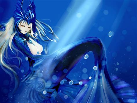 Wallpaper Illustration Long Hair Anime Girls Blue Underwater