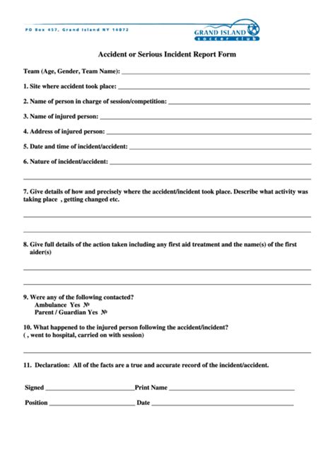 Accident Or Serious Incident Report Form Printable Pdf Download
