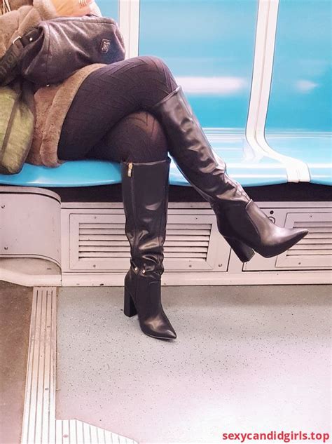 Sexycandidgirlstop Candid Milf In Black Pantyhose And Knee High Boots Subway Creepshot