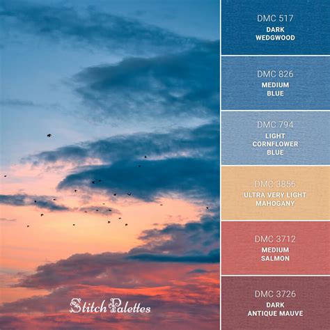 Sunset Sky Embroidery Color Palette With Thread Codes