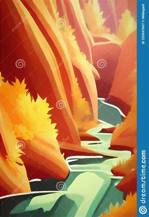 Simple Landscape With River Abstract Digital Art Stock Illustration
