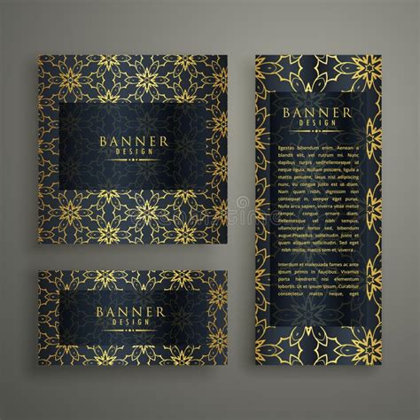 Set Of Three Premium Banners Card Design With Pattern Decoration Stock