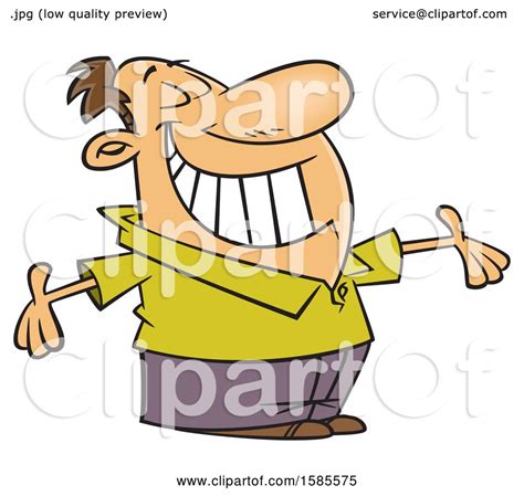 Clipart Of A Cartoon White Man Grinning And Holding His Arms Wide Open Royalty Free Vector