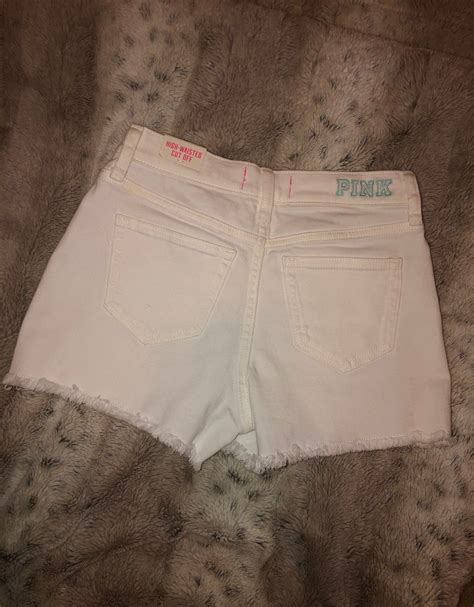 High waisted Victoria Secret pink white denim shorts. | White denim