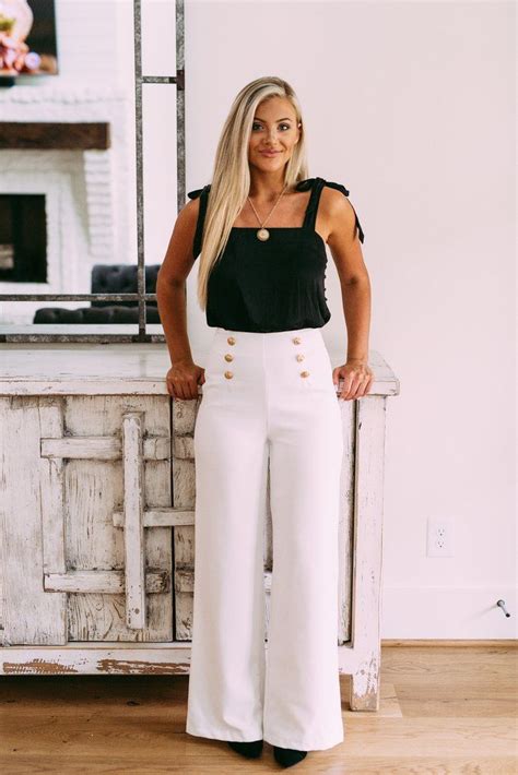 Gorgeous Off White High Waisted Wide Leg Dress Pants With Gold Button