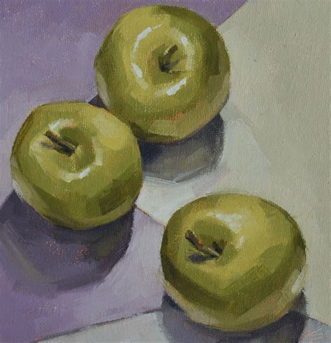 Original Oil Painting Still Life Of Three Apples