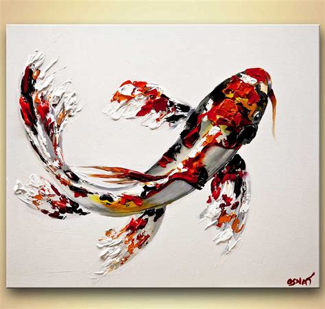 Impresión abstracta de peces Koi rojos pintura abstracta Etsy Arte