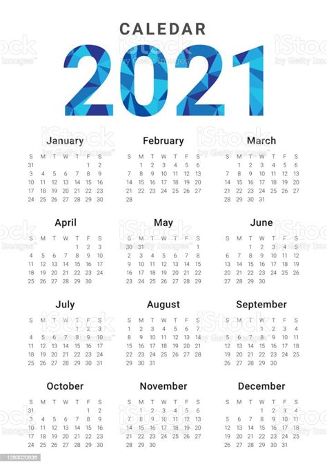 Jahr 2021 Kalender Vektordesignvorlage Stock Vektor Art Und Mehr Bilder