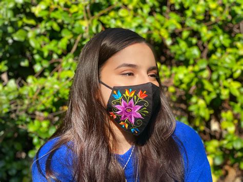 Embroidered Face Mask Black Double Layer Elastic Ear Loop Hand