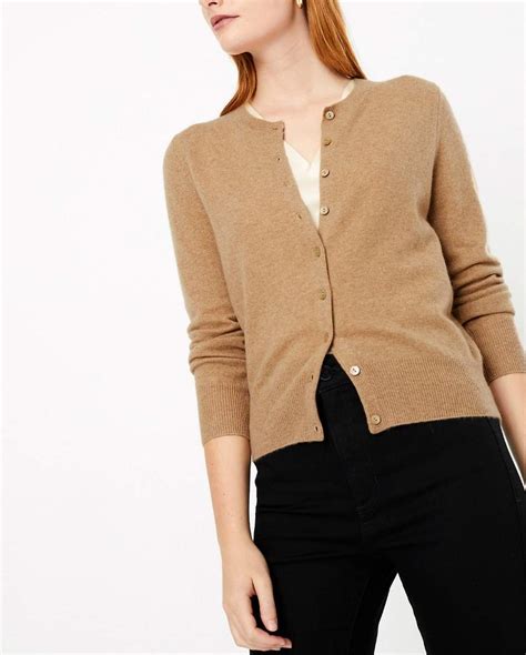 Womens Camel Brown Pure Cashmere Round Neck Cardigan Uk 22 Eu 50 Ebay