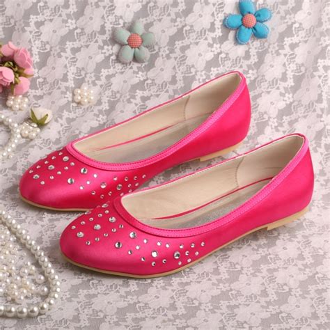 wedopus hot pink flats size 5 ballerina crystal shoes bridesmaid closed toe dropshipping in
