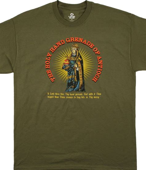 Monty Python Holy Hand Grenade Olive T Shirt Tee Liquid Blue