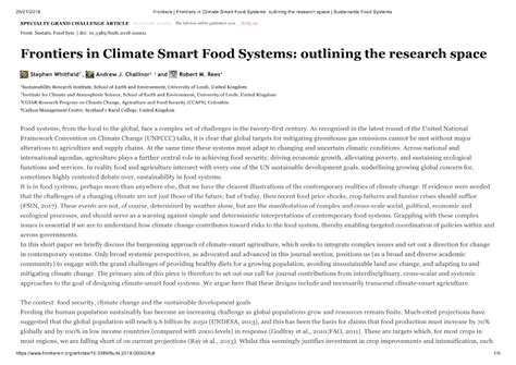 PDF Frontiers In Climate Smart Food Systems Outlining The Research Space