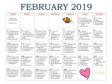 Grace Health And Rehab Center February Activity Calendar